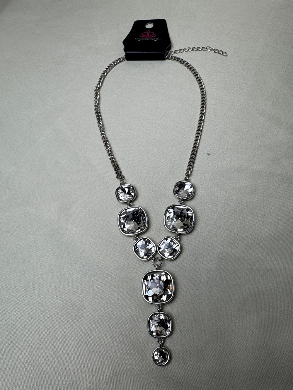 paparazzi Silver Clear Faceted Y-Drop Necklace